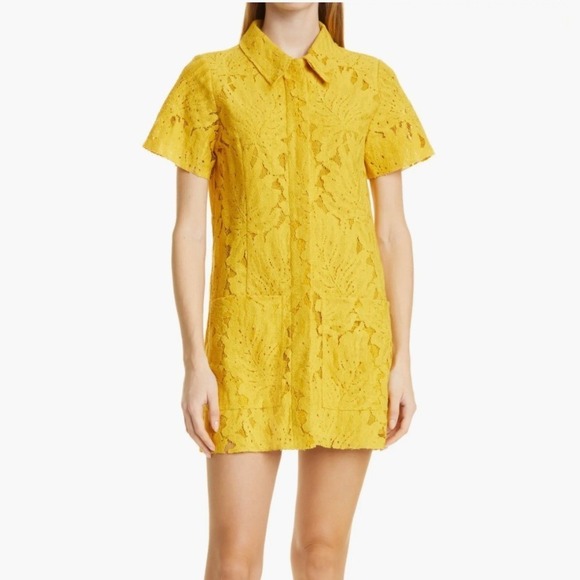 Ted Baker Dresses & Skirts - Ted Baker Rille Lace Shirt Dress Short Sleeve Button Down Yellow Mini Women's M